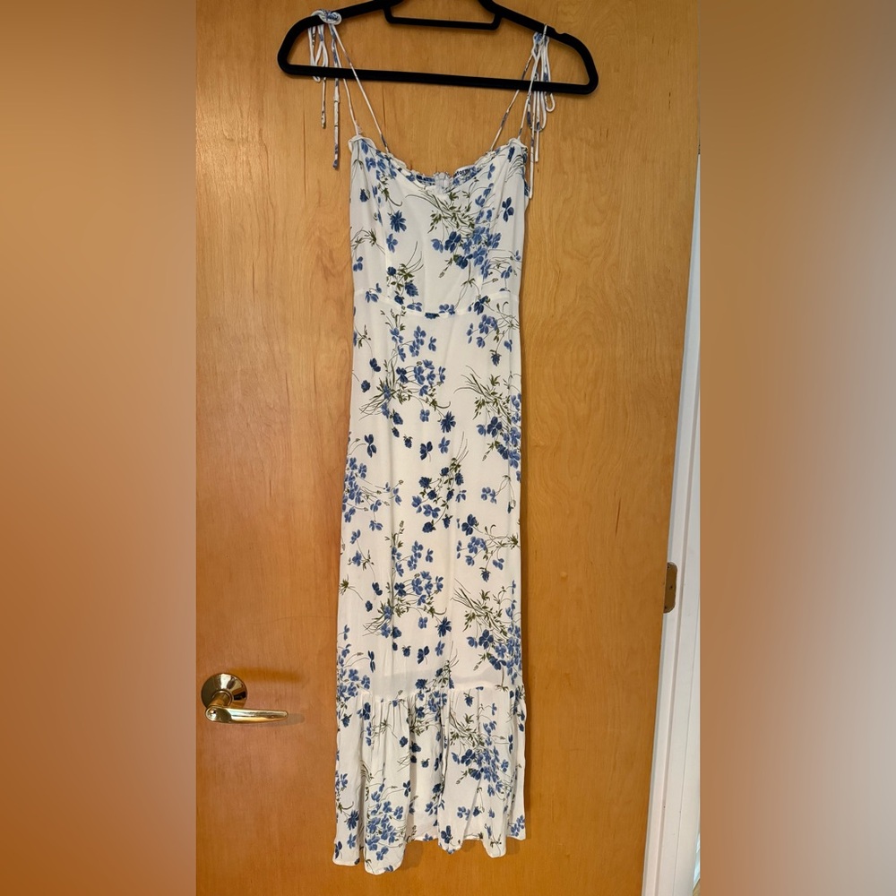 Reformation Floral Creme and Blue Dress